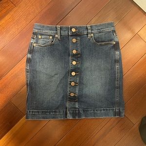 LOFT button front denim skirt.